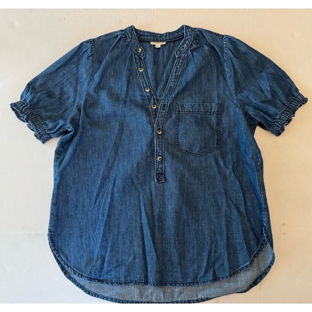 Anthropologie Pilcro Aly Denim Puff Sleeve Blouse Women's  Small